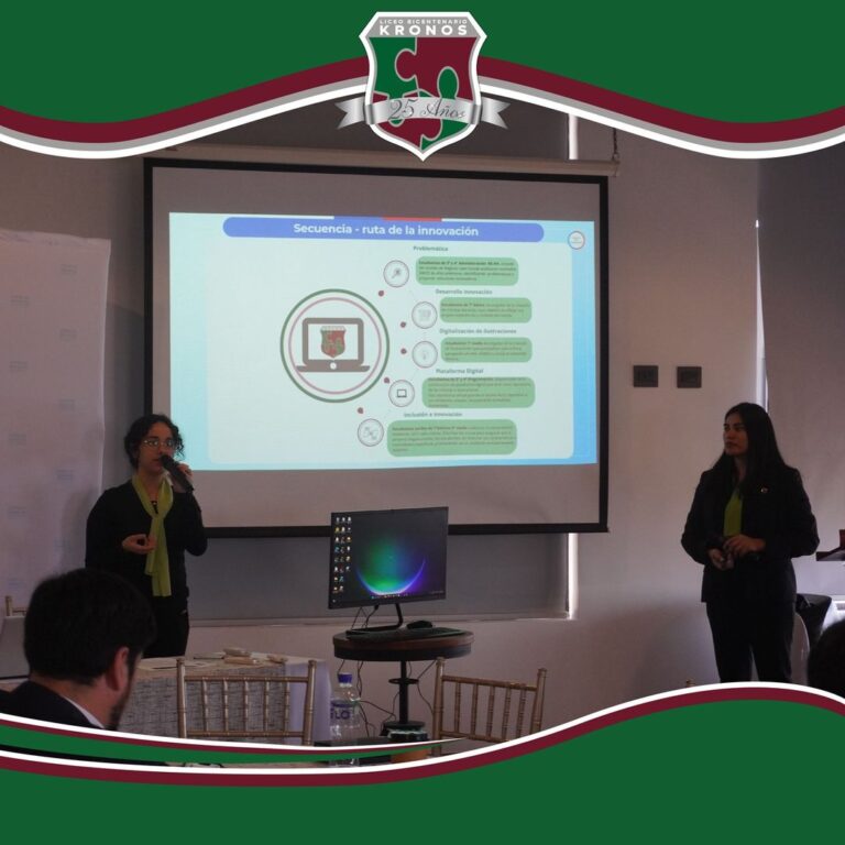 Estimada comunidad Kronos, compartimos fotografías de la Presentación del proyecto de innovación escolar “Biblioteca Digital Inclusiva”. En este evento, docentes y un estudiante representante de 4to m (3)